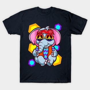 Retro Hippie Elephant Peace Love Animals T-Shirt